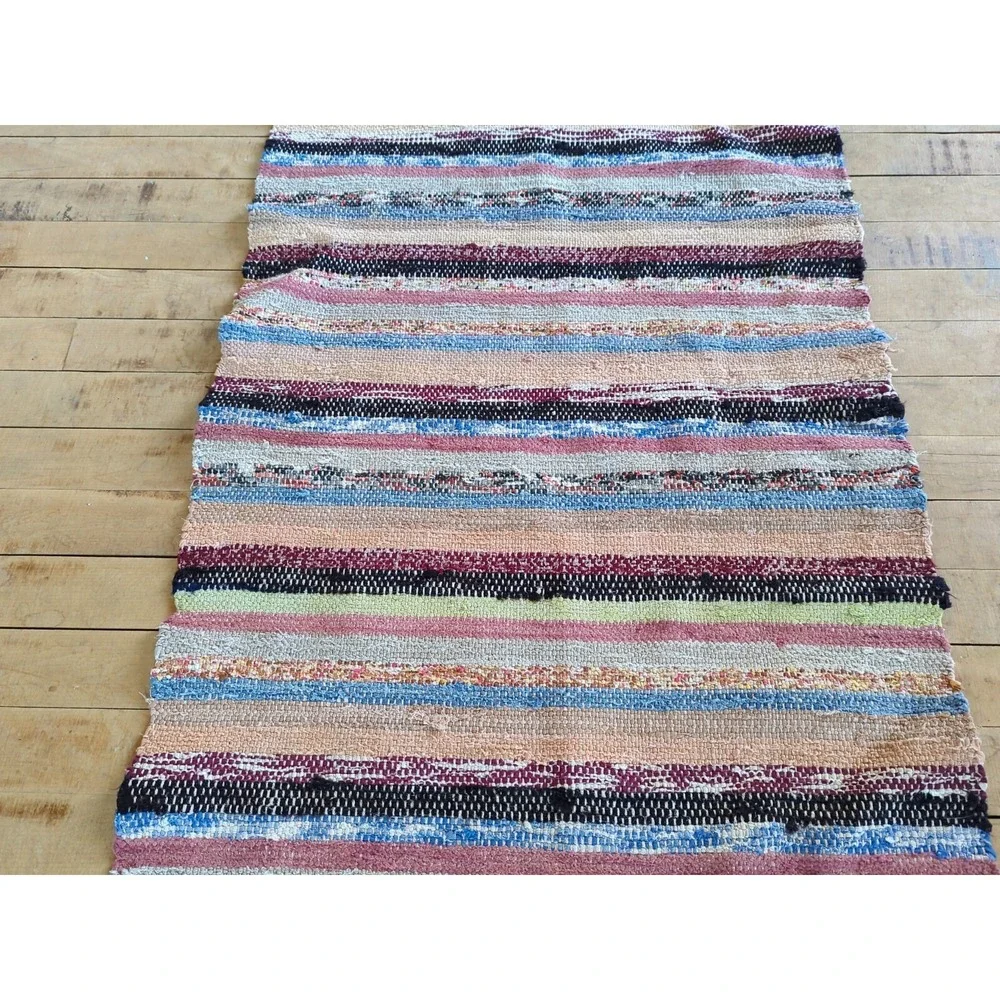 Antique Imported Swedish HandMade Rag Rug‎ Runner (22.5 x 133 inches )
